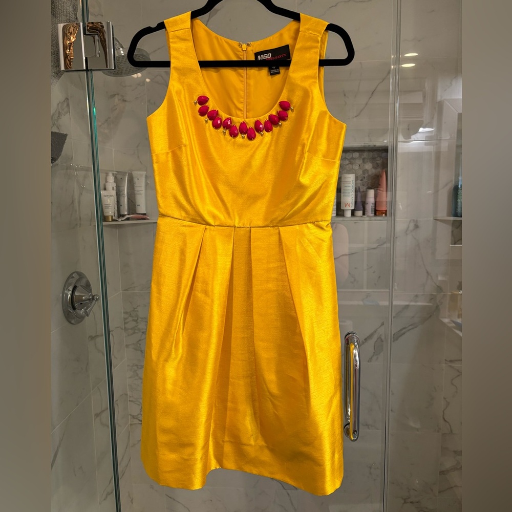 M60 MISS SIXTY Yellow Cocktail Sleeveless Dress with embellished scoop neckline